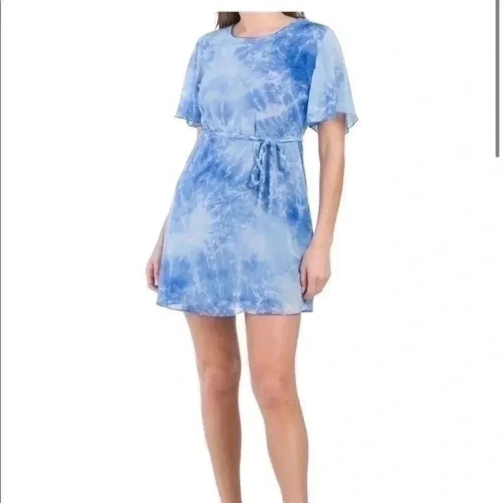 Sage blue tie dye ruched mini dress 2